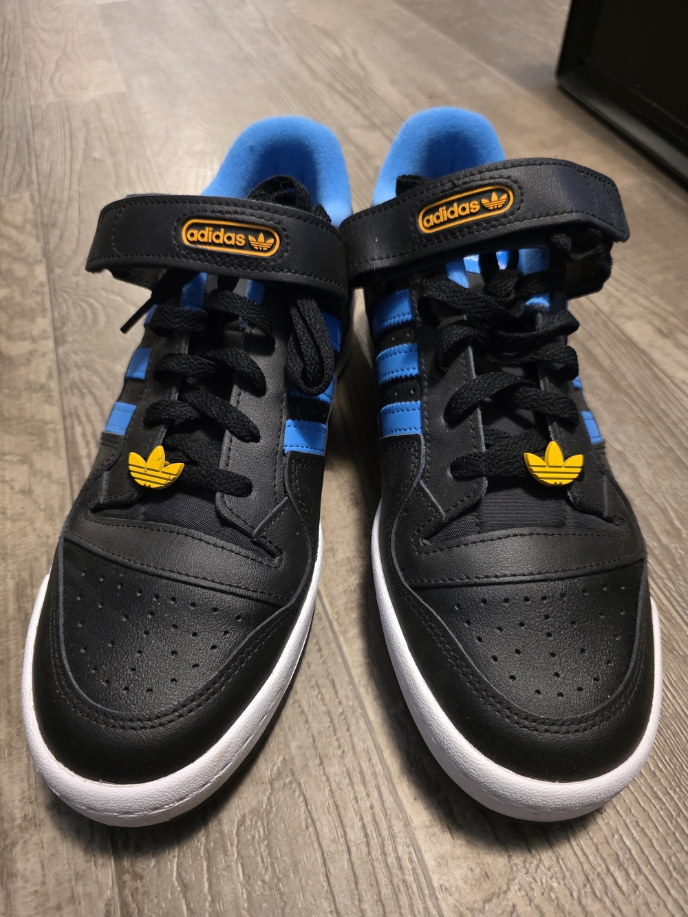 adidas Black and Blue MENS Velcro Sneakers with Yellow Accents